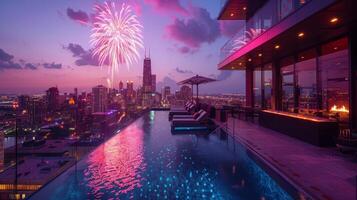 AI generated City Night View From Pool photo