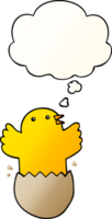 cartoon hatching bird with thought bubble in smooth gradient style png