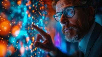 AI generated Man With Glasses Looking Out a Window photo