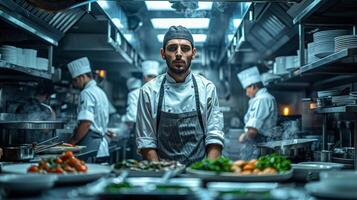 AI generated Man Standing in Kitchen Preparing Food photo