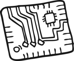 mano disegnato nero e bianca cartone animato computer scheda di circuito png