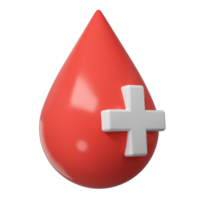 3d rot Blut fallen mit medizinisch Kreuz Symbol Symbol Hilfe Spende und Gesundheitswesen Labor Konzept. Karikatur minimal Stil machen Illustration png