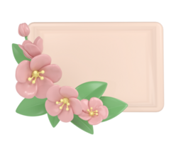 3d Pastell- Rosa Ecke Kirsche Blumen mit Rechteck rahmen, botanisch Frühling Anordnung, Blumen- Clip Kunst, Strauß Element Dekor Illustration png