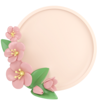 3d pastell rosa hörn körsbär blommor med runda ram, botanisk vår arrangemang, blommig klämma konst, bukett element dekor illustration png