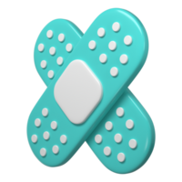 3d medical two cross plasters icon. Rendering illustration of sticky medic bandage. Turquoise and white color medic recovery patch in cute cartoon design. First aid concept png