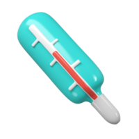 3d medical mercury thermometer icon healthcare. Rendering illustration of medicine diagnostic instrument to temperature measurement in turquoise color. Cute cartoon design. Healthcare tool png