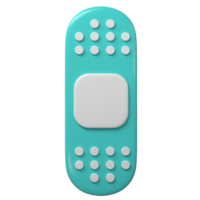 3d medical plaster icon. Rendering illustration of sticky medic bandage. Turquoise and white color medic recovery patch in cute cartoon design. First aid concept png