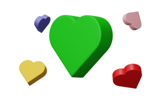 Collection heart shape colors isolated on transparent background. 3d render. png