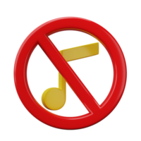 3D Render, 3D Illustration. Forbidden no sound or music allowed with musical note. Prohibit symbol isolated on transparent background png