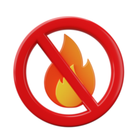 3D Render, 3D Illustration. No fire. Prohibited open fire flames isolated on transparent background. Warning sign of fire safety png