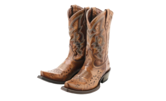 AI generated Traditional brown leather cowboy boots with stitched detailing on transparent background png