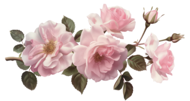 AI generated Lush pink roses with green leaves in full bloom on transparent background png