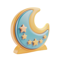 AI generated Blue crescent moon and stars night light for peaceful kids' bedroom decor. Ramadan day concept with transparent background png