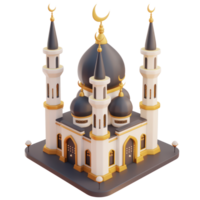 AI generated Grand Islamic mosque architecture with minarets and golden crescents. Ramadan day concept with transparent background png