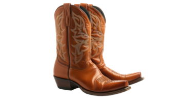 AI generated Traditional brown leather cowboy boots with stitched detailing on transparent background png