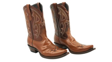 ai généré traditionnel marron cuir cow-boy bottes avec cousu détaillant sur transparent Contexte png