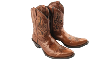 AI generated Traditional brown leather cowboy boots with stitched detailing on transparent background png