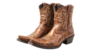 AI generated Traditional brown leather cowboy boots with stitched detailing on transparent background png