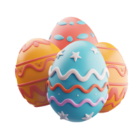 ai generado decorado pastel Pascua de Resurrección huevos con vibrante patrones para primavera día festivo. Pascua de Resurrección día concepto con transparente antecedentes png