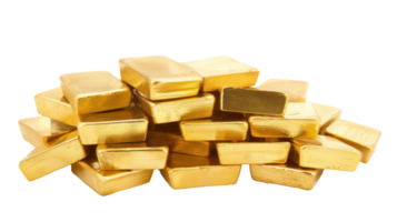 AI generated Stacked gold bars reflecting wealth and investment on transparent background png