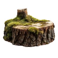 AI generated Old tree stump covered with green moss in natural forest setting on transparent background png