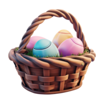 AI generated Colorful Easter eggs in wicker basket with pastel colors for spring celebration. Easter day concept with transparent background png