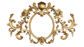 AI generated Luxurious golden ornate frame with baroque detailing on transparent background png