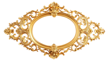 ai gegenereerd luxueus gouden overladen kader met barok detaillering Aan transparant achtergrond png