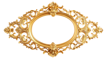 AI generated Luxurious golden ornate frame with baroque detailing on transparent background png