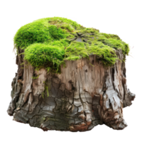 AI generated Old tree stump covered with green moss in natural forest setting on transparent background png