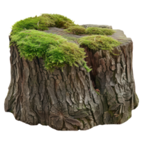 AI generated Old tree stump covered with green moss in natural forest setting on transparent background png