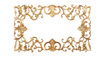 AI generated Luxurious golden ornate frame with baroque detailing on transparent background png