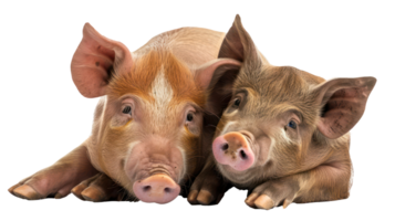 ai généré mignonne rose les cochons, amical ferme animal groupe portrait sur transparent Contexte png