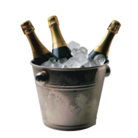 AI generated Elegant champagne bottles chilled in ice bucket for celebration on transparent background png