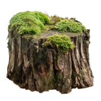 AI generated Old tree stump covered with green moss in natural forest setting on transparent background png
