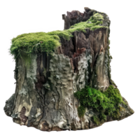 AI generated Old tree stump covered with green moss in natural forest setting on transparent background png