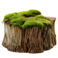 AI generated Old tree stump covered with green moss in natural forest setting on transparent background png