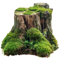 AI generated Old tree stump covered with green moss in natural forest setting on transparent background png