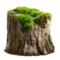 AI generated Old tree stump covered with green moss in natural forest setting on transparent background png