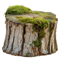 AI generated Old tree stump covered with green moss in natural forest setting on transparent background png