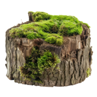 AI generated Old tree stump covered with green moss in natural forest setting on transparent background png