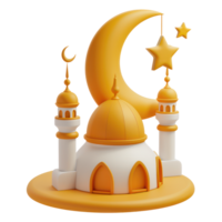 AI generated Crescent moon and stars over mosque with minarets and golden domes. Ramadan day concept with transparent background png