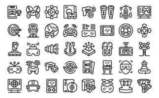 Virtual reality gaming arcade icons set outline vector. Gamer vr controller vector