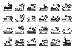 Rowing machine icons set outline vector. Exercise active gym vector