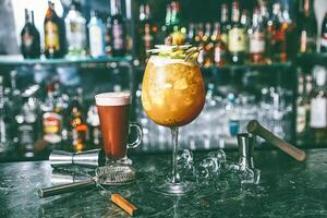 Close Up of a Cocktail Drink on a Bar Counter photo