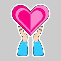 Message of love using hand gesture. Female hands with red hearts vector