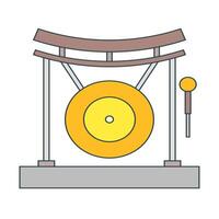 Event opening bell, yellow gong. Design in cartoon style elements. Vector illustration