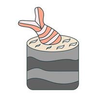 Sushi with salmon, Shrimp rolls. Design in cartoon style elements. Vector illustration