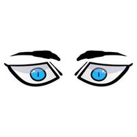 Man blue eyes comic isolated on white background. Hand drawn open eyes vector