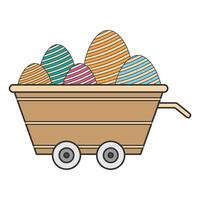 Cart with Easter eggs on white background vector
